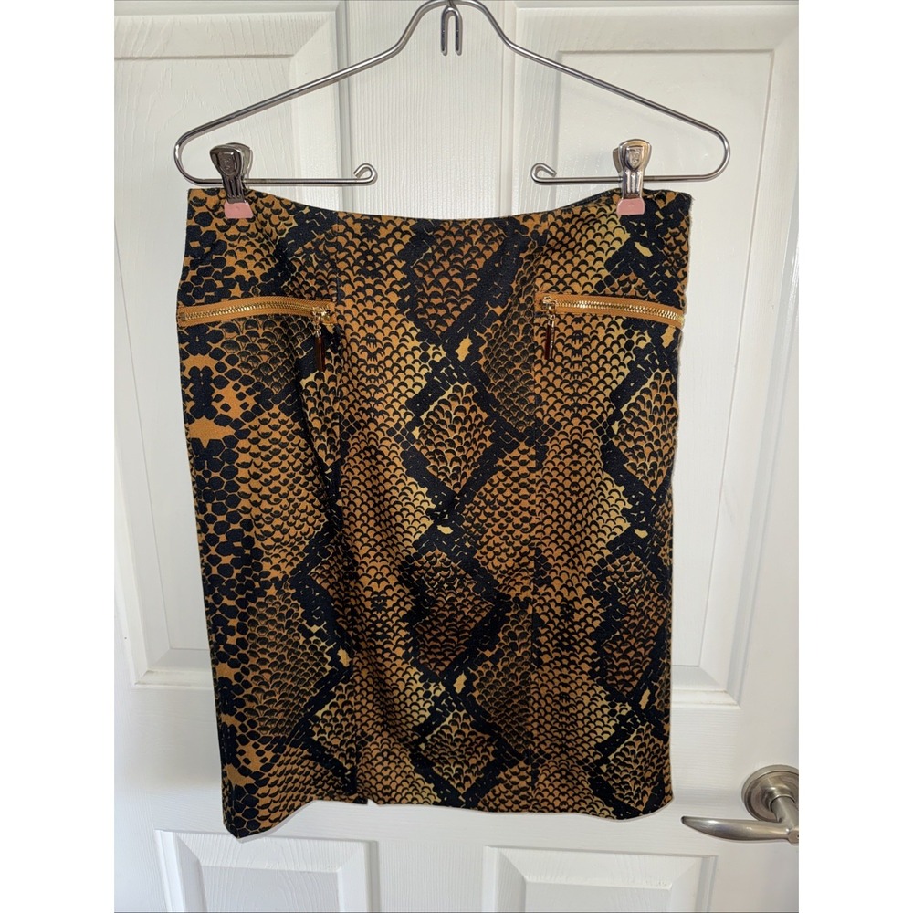 Ellen Tracy Pencil Snakeskin Print‎ Skirt SZ 2 Poly/Spandex Zipper Pockets